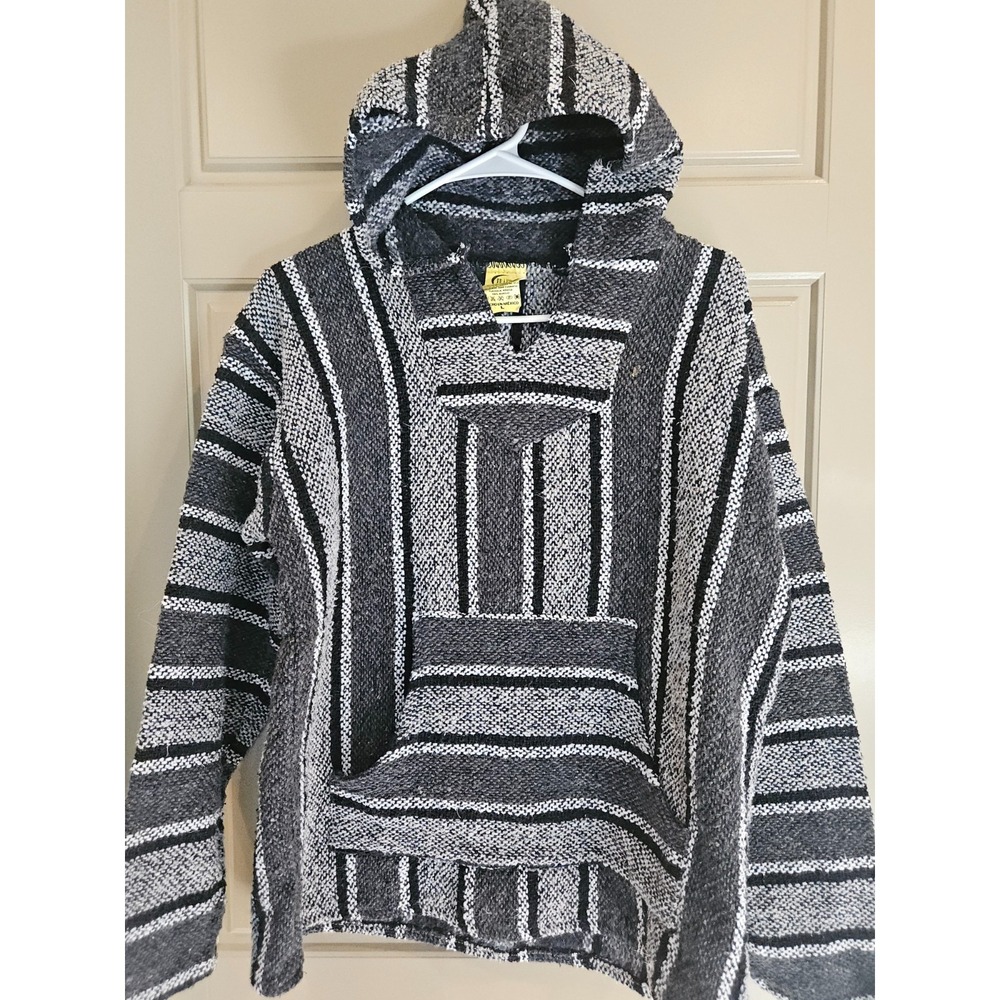 FRANK'S TEXTILES Baja 90's‎ Hippie Pullover Small  Blue Long Sleeve  [A4]